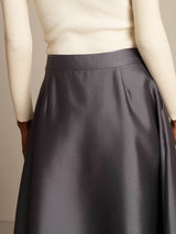 [Grå] SilkSilky-SE 32Momme Silk-Wool Blend Skirt 004