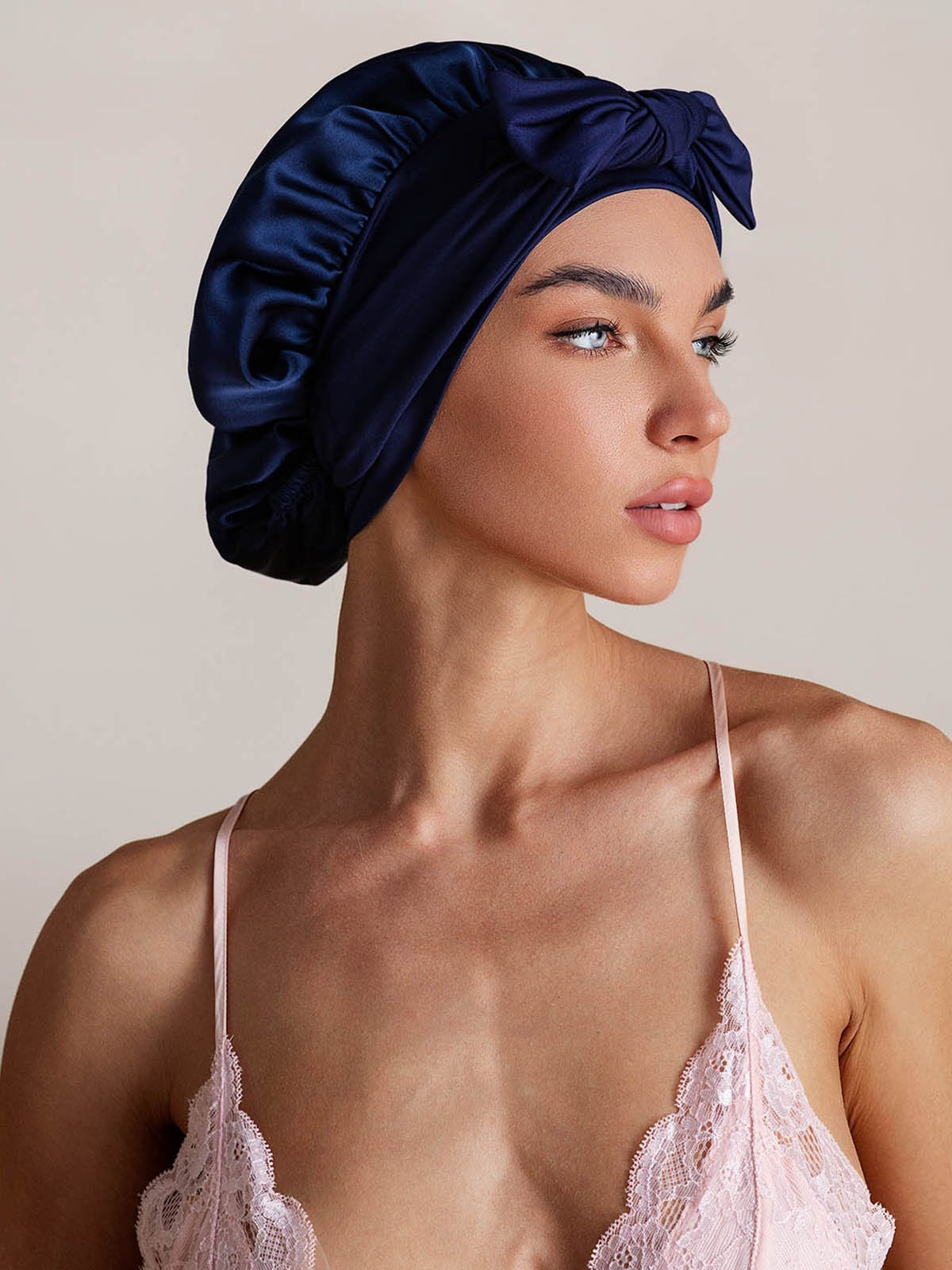 SilkSilky-SE Rent Silke Sleep Cap Mörkblå 001