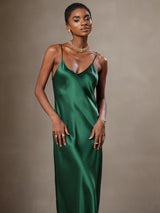 [Grön] SilkSilky-SE Spaghetti Strap V Neck Klänning 003