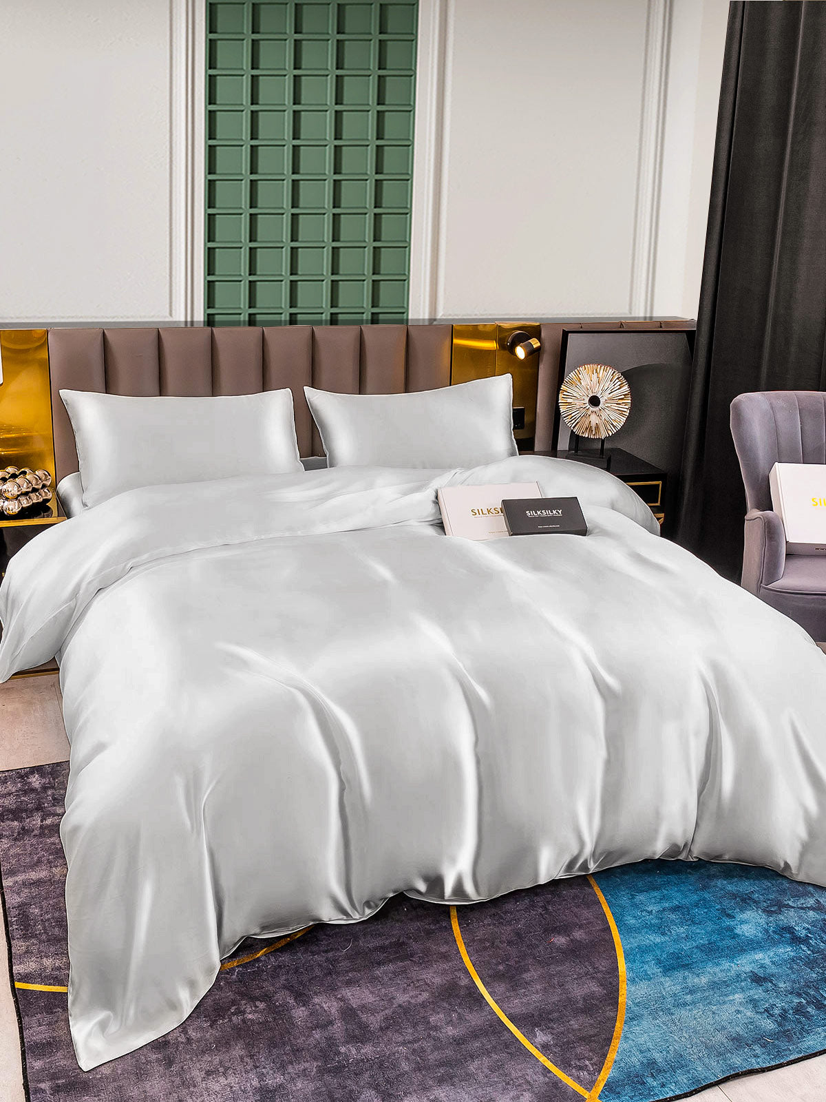 [Silver] SilkSilky-SE 25Momme Rent Silke Bedding Set 001