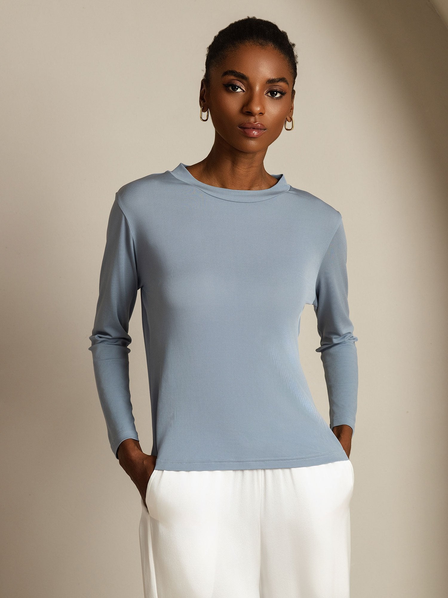 [Gråblå] SilkSilky-SE Rent Silke Womens T-Shirt 006