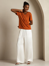 [Orange] SilkSilky-SE Short Sleeve V Neck Dam T-Shirt 009