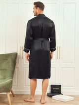 [Svart] SilkSilky-SE 19Momme Rent Silke Lång Ärm Mens Robe 002