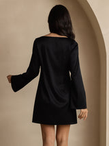 [Svart] SilkSilky-SE Long Sleeve Boat Neck Klänning 002