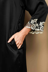 [Svart] SilkSilky-SE 3/4 Sleeve V Neck Dam Nattlinne&Morgonrock Set 009