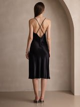 [Svart] SilkSilky-SE Spaghetti Strap V Neck Klänning 002