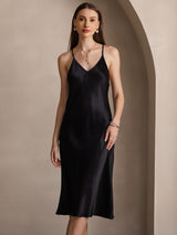 [Svart] SilkSilky-SE Spaghetti Strap V Neck Klänning 003