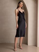 [Svart] SilkSilky-SE Spaghetti Strap V Neck Klänning 005