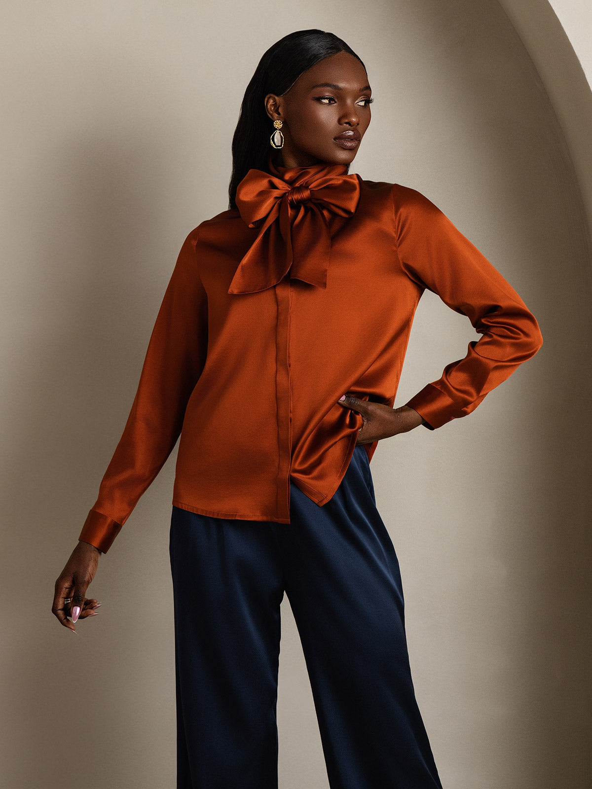 [Kola] SilkSilky-SE 19Momme Silke Lång Ärm Blouse 005