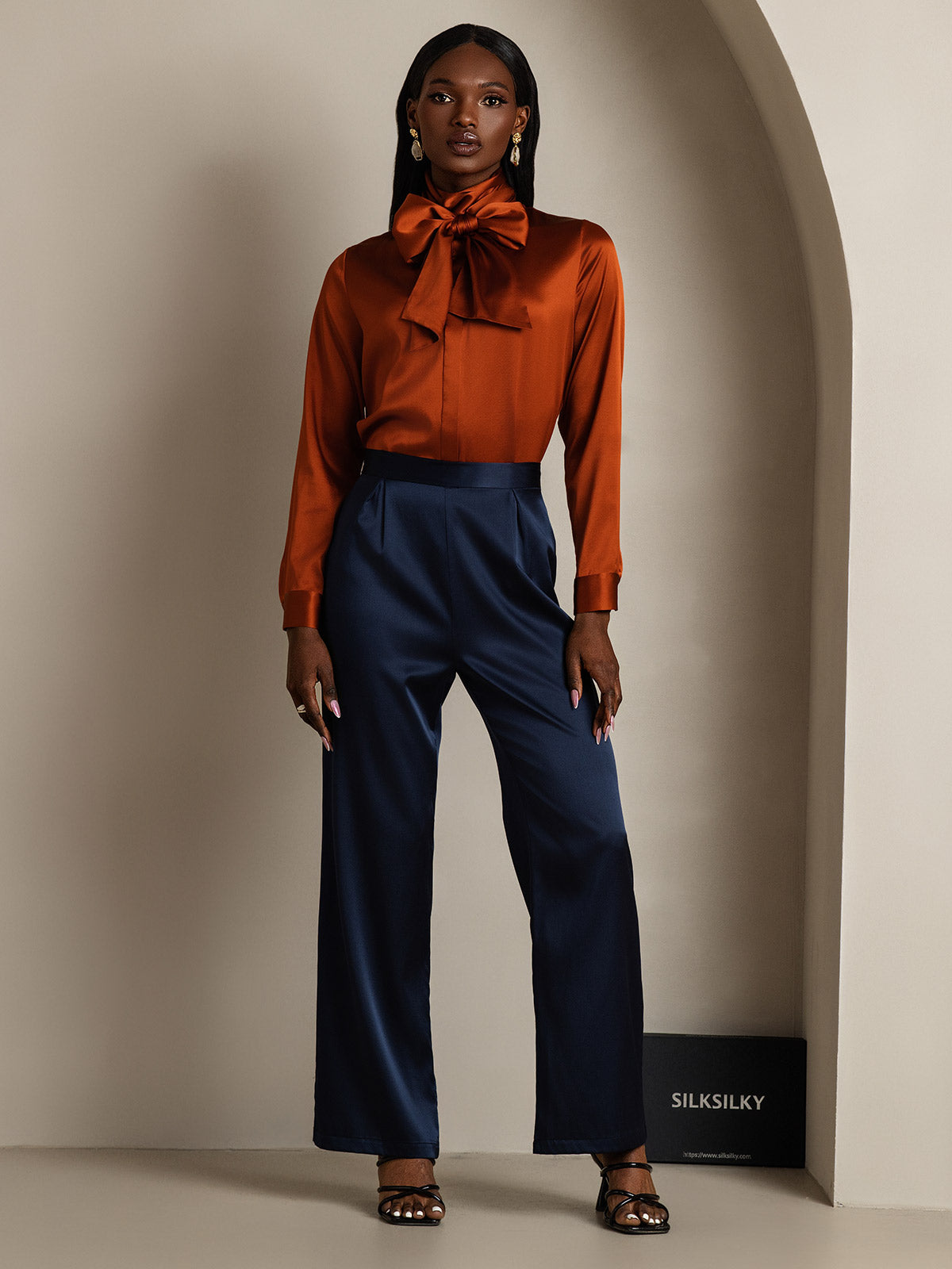 [Kola] SilkSilky-SE 19Momme Silke Lång Ärm Blouse 006