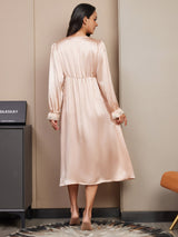 [Champagne] SilkSilky-SE Rent Silke Lång Ärm Nightgown 002