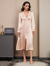 [Champagne] SilkSilky-SE Rent Silke Lång Ärm Nightgown 003