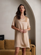 [Champagne] SilkSilky-SE Half Sleeve V Neck Nattlinne 004