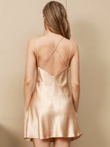 [Champagne] SilkSilky-SE Spaghetti Strap V Neck Klänning 002