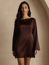 [Kaffe] SilkSilky-SE Long Sleeve Boat Neck Klänning 005