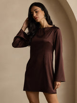 [Kaffe] SilkSilky-SE Long Sleeve Boat Neck Klänning 006
