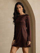 [Kaffe] SilkSilky-SE Long Sleeve Boat Neck Klänning 007