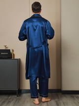 [Mörkblå] SilkSilky-SE 19Momme Rent Silke Lång Ärm Mens Robe 002