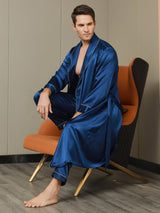[Mörkblå] SilkSilky-SE 19Momme Rent Silke Lång Ärm Mens Robe 004