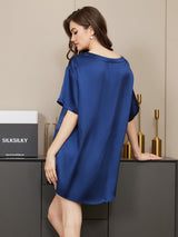 [Mörkblå] SilkSilky-SE Short Sleeve Round Neck Dam Pyjama 002