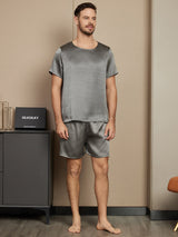 [Mörkgrå] SilkSilky-SE Short Sleeve Round Neck Herr Pyjama 001