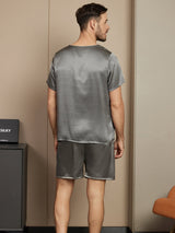 [Mörkgrå] SilkSilky-SE Short Sleeve Round Neck Herr Pyjama 002