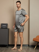 [Mörkgrå] SilkSilky-SE Short Sleeve Round Neck Herr Pyjama 003