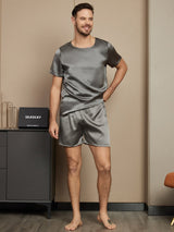 [Mörkgrå] SilkSilky-SE Short Sleeve Round Neck Herr Pyjama 004