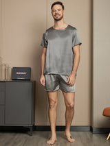 [Mörkgrå] SilkSilky-SE Short Sleeve Round Neck Herr Pyjama 005