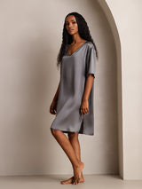 [Mörkgrå] SilkSilky-SE Half Sleeve V Neck Nattlinne 004