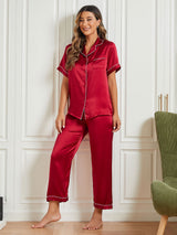 [Mörkröd] SilkSilky-SE Short Sleeve Lapel Collar Dam Pyjama 002