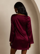 [Mörkröd] SilkSilky-SE Long Sleeve Boat Neck Klänning 002