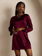 [Mörkröd] SilkSilky-SE Long Sleeve Boat Neck Klänning 003
