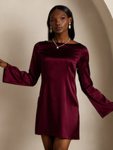 [Mörkröd] SilkSilky-SE Long Sleeve Boat Neck Klänning 004
