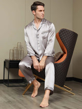 [Grå] SilkSilky-SE Long Sleeve Lapel Collar Herr Pyjama 001