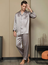 [Grå] SilkSilky-SE Long Sleeve Lapel Collar Herr Pyjama 002