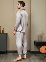 [Grå] SilkSilky-SE Long Sleeve Lapel Collar Herr Pyjama 003