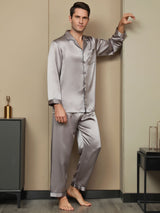 [Grå] SilkSilky-SE Long Sleeve Lapel Collar Herr Pyjama 005