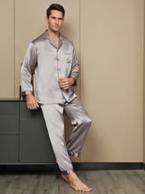 [Grå] SilkSilky-SE Long Sleeve Lapel Collar Herr Pyjama 006