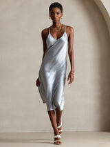 [Gråblå] SilkSilky-SE Spaghetti Strap V Neck Klänning 004