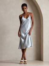 [Gråblå] SilkSilky-SE Spaghetti Strap V Neck Klänning 005