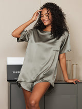 [Grågrön] SilkSilky-SE Short Sleeve Round Neck Dam Pyjama 004