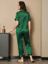 [Grön] SilkSilky-SE Short Sleeve Lapel Collar Dam Pyjama 002