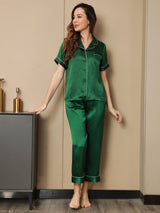 [Grön] SilkSilky-SE Short Sleeve Lapel Collar Dam Pyjama 004