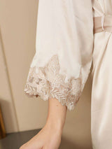 [Elfenben] SilkSilky-SE 3/4 Sleeve V Neck Dam Nattlinne&Morgonrock Set 010