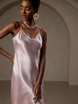 [Lavendel] SilkSilky-SE Spaghetti Strap V Neck Klänning 004