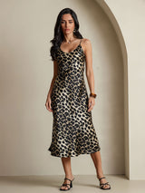 [Leopard] SilkSilky-SE Spaghetti Strap V Neck Klänning 001