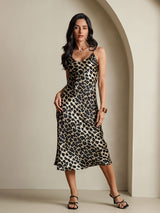 [Leopard] SilkSilky-SE Spaghetti Strap V Neck Klänning 005
