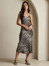 [Leopard] SilkSilky-SE Spaghetti Strap V Neck Klänning 009