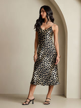 [Leopard] SilkSilky-SE Spaghetti Strap V Neck Klänning 013